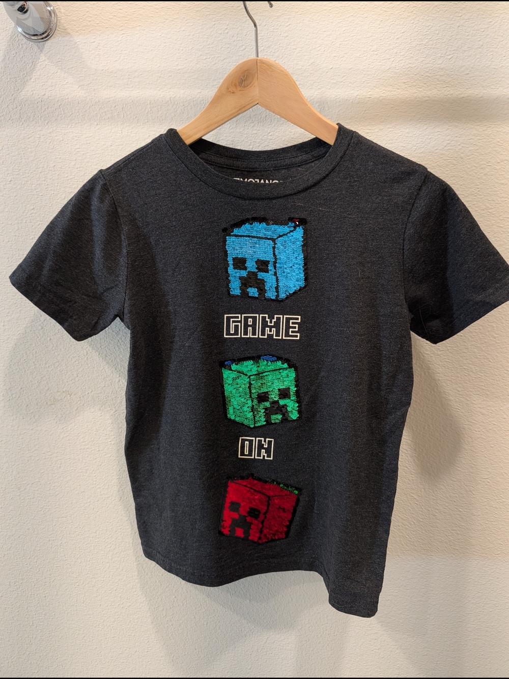 Kids 'Game On' Short Sleeve Sequin Tee - Dark Gray